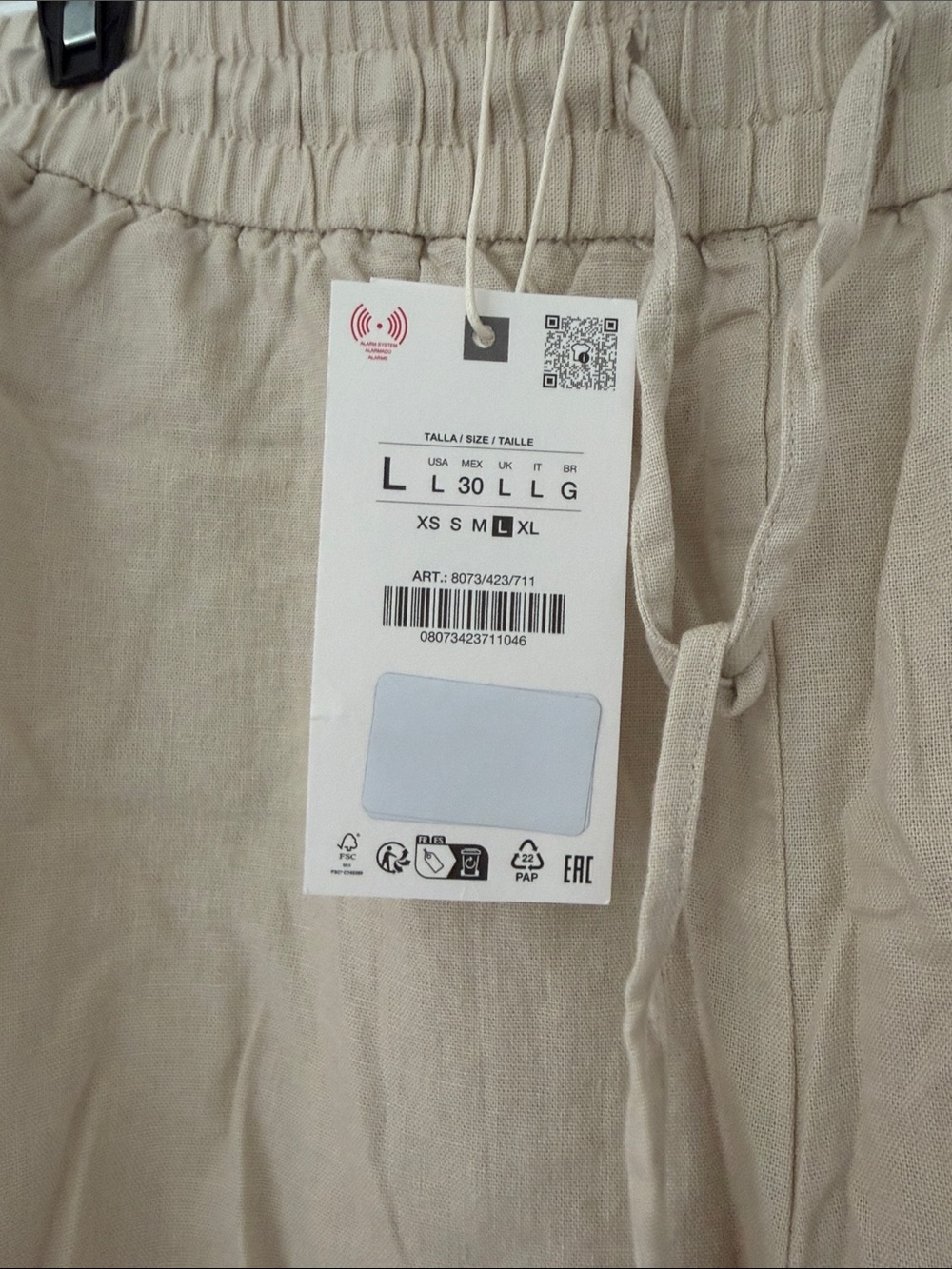 Zara Linen beige Drawstring Shorts, size large - Picture 2 of 5